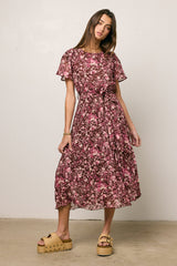 Mary Anne Floral Midi Dress in Brown - FINAL SALE