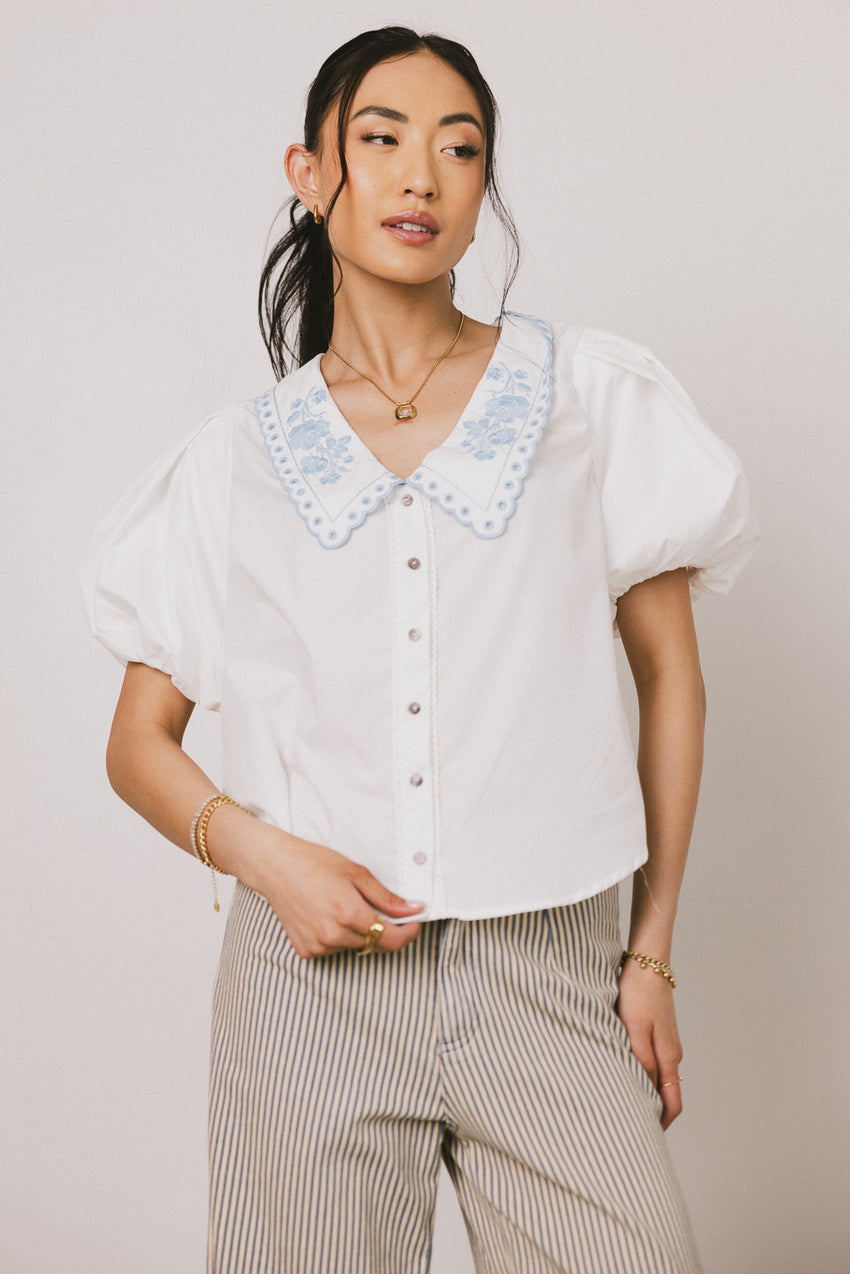 Lara Embroidered Blouse In Off White - Final Sale