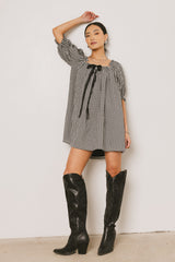 Cody Gingham Mini Dress In Black - Final Sale