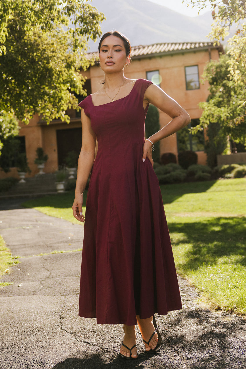 Colin Midi Dress In Burgundy - Final Sale
