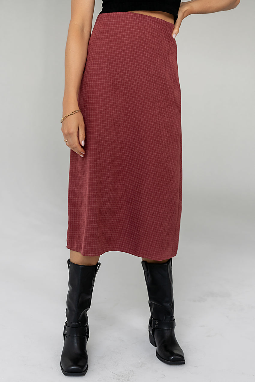 Miley Midi Skirt In Maroon - Final Sale
