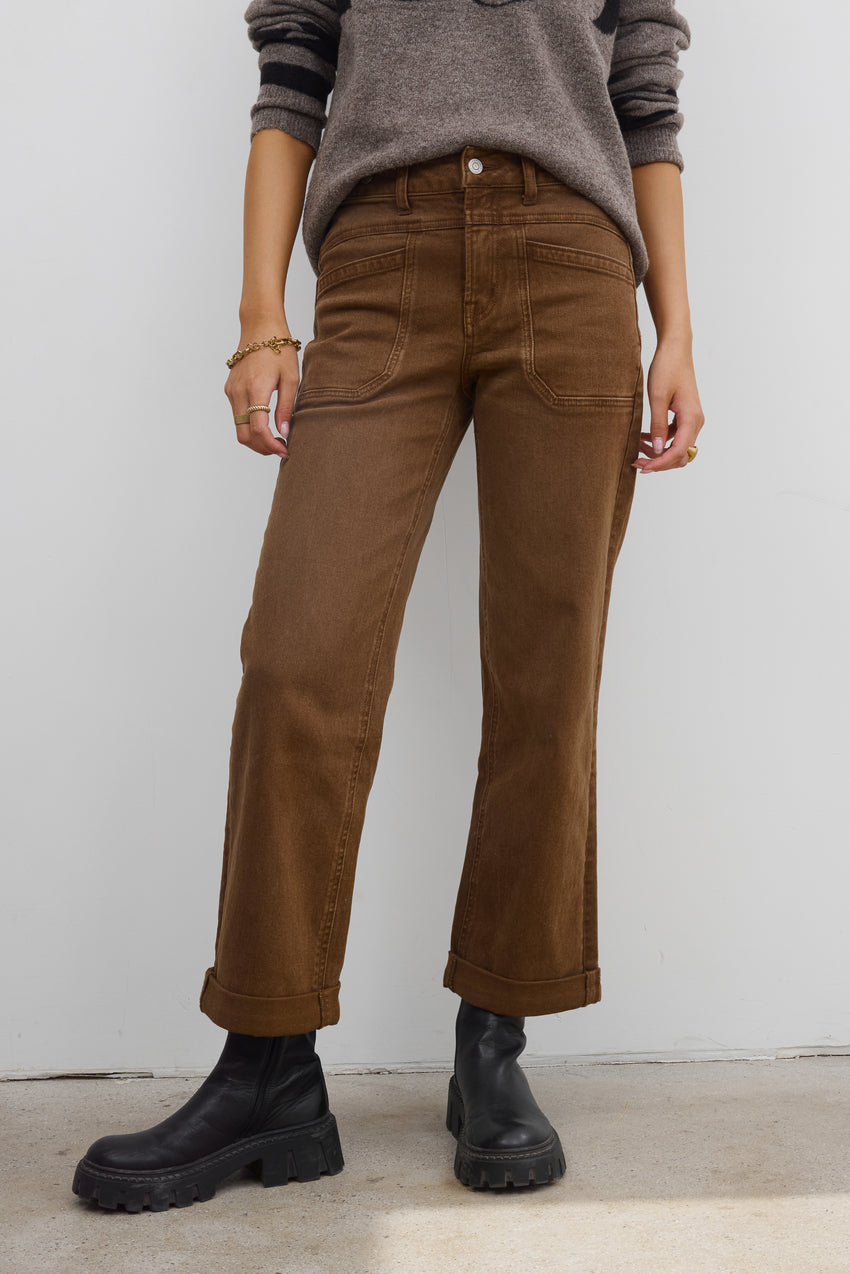 Amber Wide Leg Jeans In Brown - Final Sale