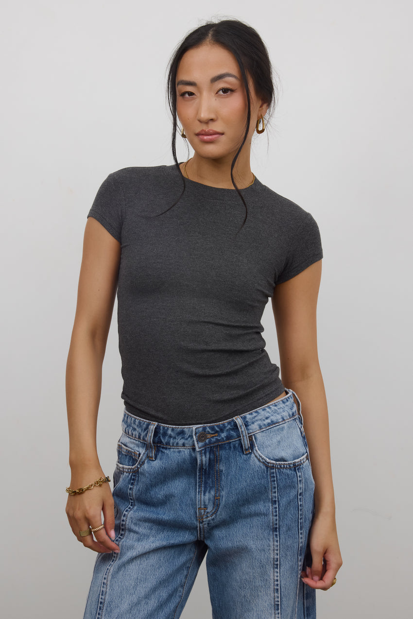 Asher Ribbed Top in Charcoal