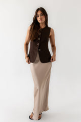Robbin Satin Maxi Skirt in Tan