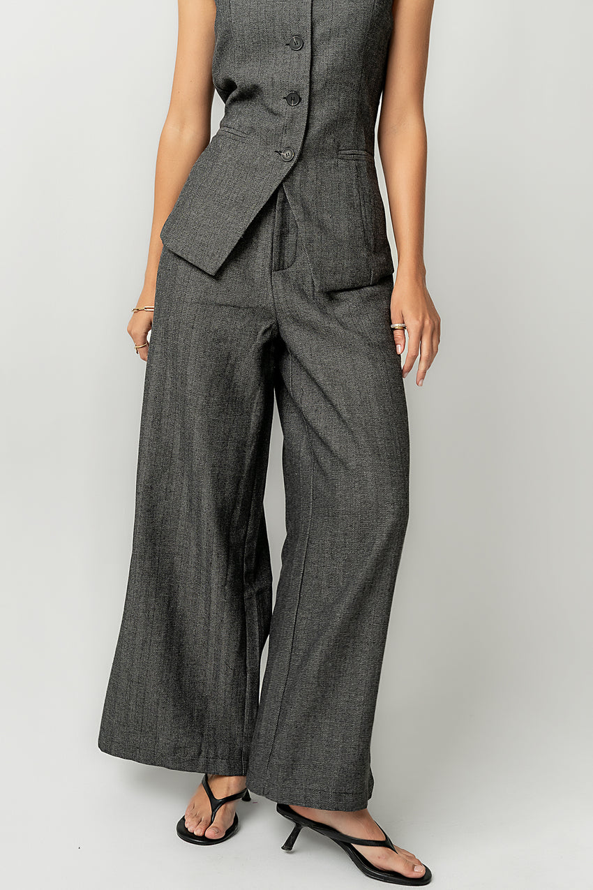 Arden Herringbone Wide Leg Trousers