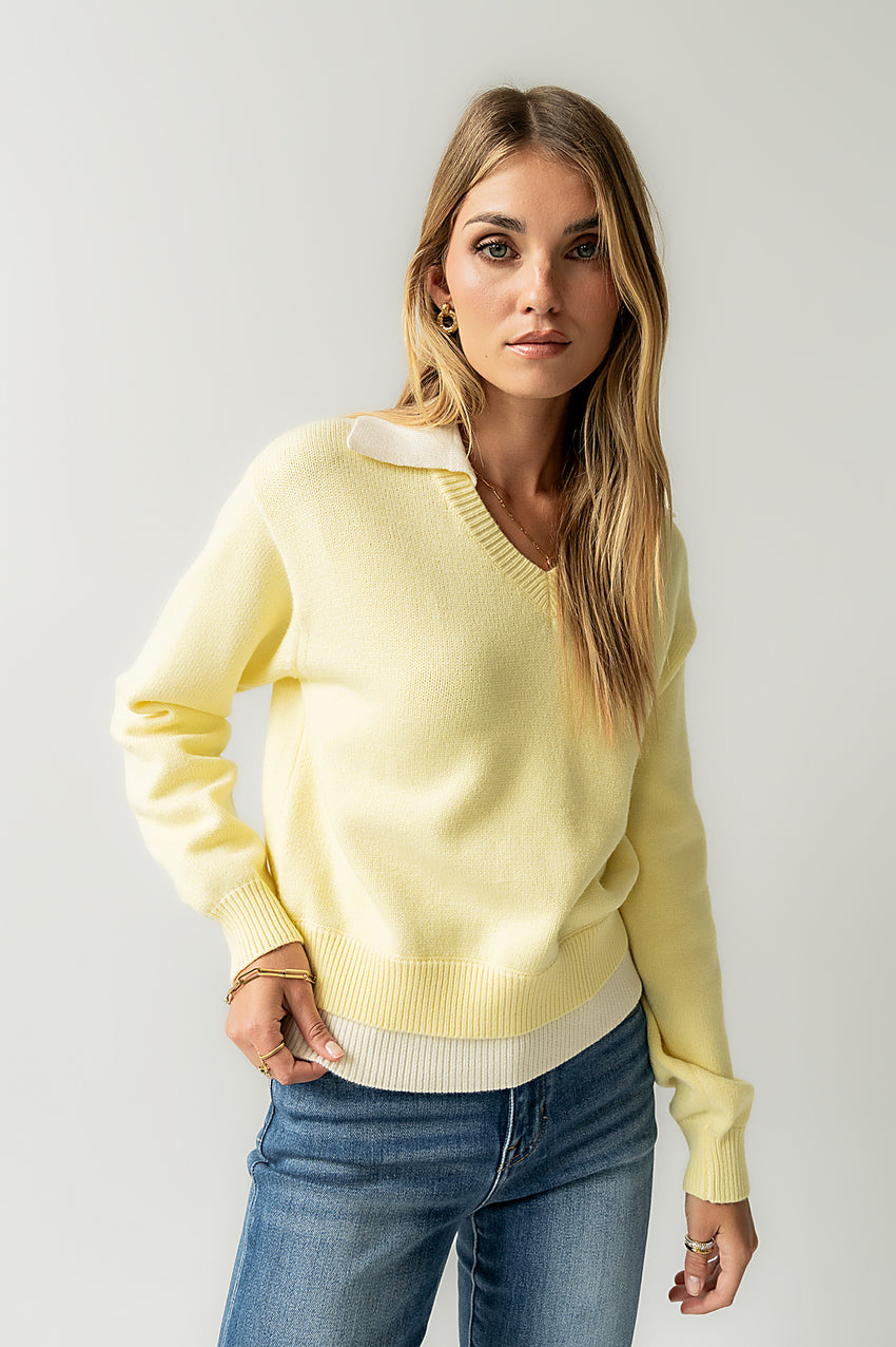 Pattie Collared Sweater In Yellow - Final Sale