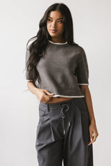 Rumple Contrast Top In Charcoal - Final Sale