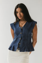 Cassie Pleated Blouse In Medium Wash