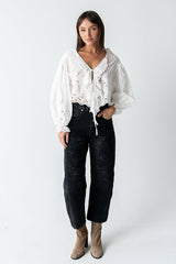 Kinsey Embroidered Barrel Jeans In Faded Black - Final Sale
