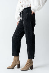 Kinsey Embroidered Barrel Jeans In Faded Black - Final Sale