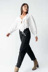 Kinsey Embroidered Barrel Jeans In Faded Black - Final Sale