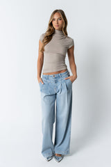 Kara Mock Neck Top In Taupe - Final Sale