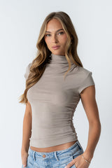Kara Mock Neck Top In Taupe - Final Sale