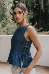 Jeremy Smocked Blouse In Denim - Final Sale