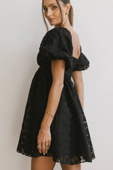 Elodie Floral Babydoll Dress In Black - Final Sale