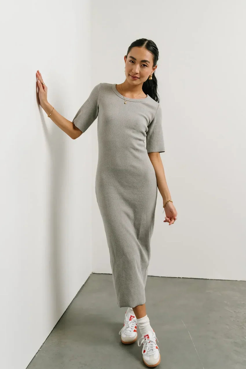 Lori Ribbed Dress in Grey